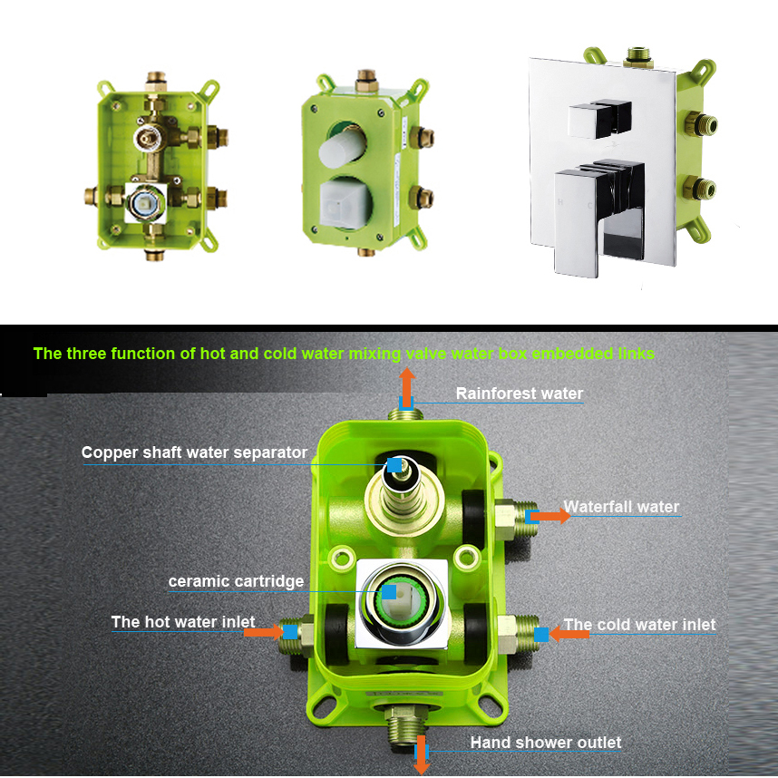 bakala shower faucet mixing valve 3 ways concealed easy-mount box 2 handles brass concealed valve chrome and cold br-9115