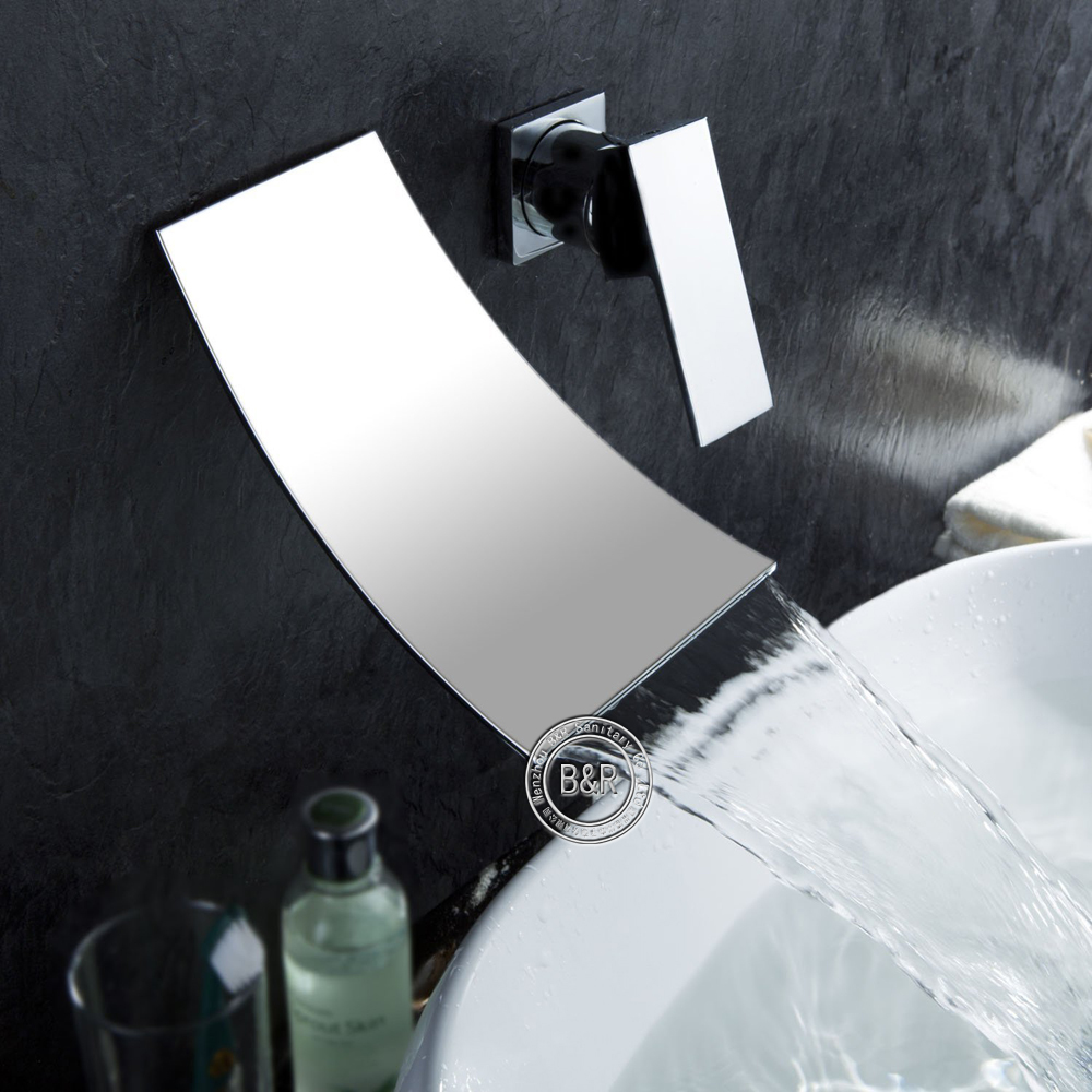 bakala single handle chrome finish waterfall bathroom basin faucet wall mounted taps