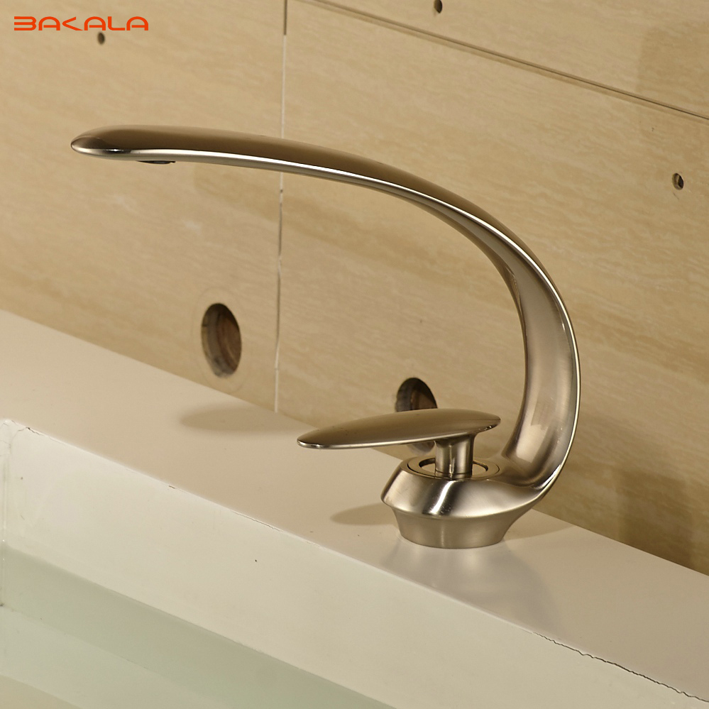 bakala single hole sitting faucet bathroom basin faucet brushed nickel sink mixer tap bkl6101-2l