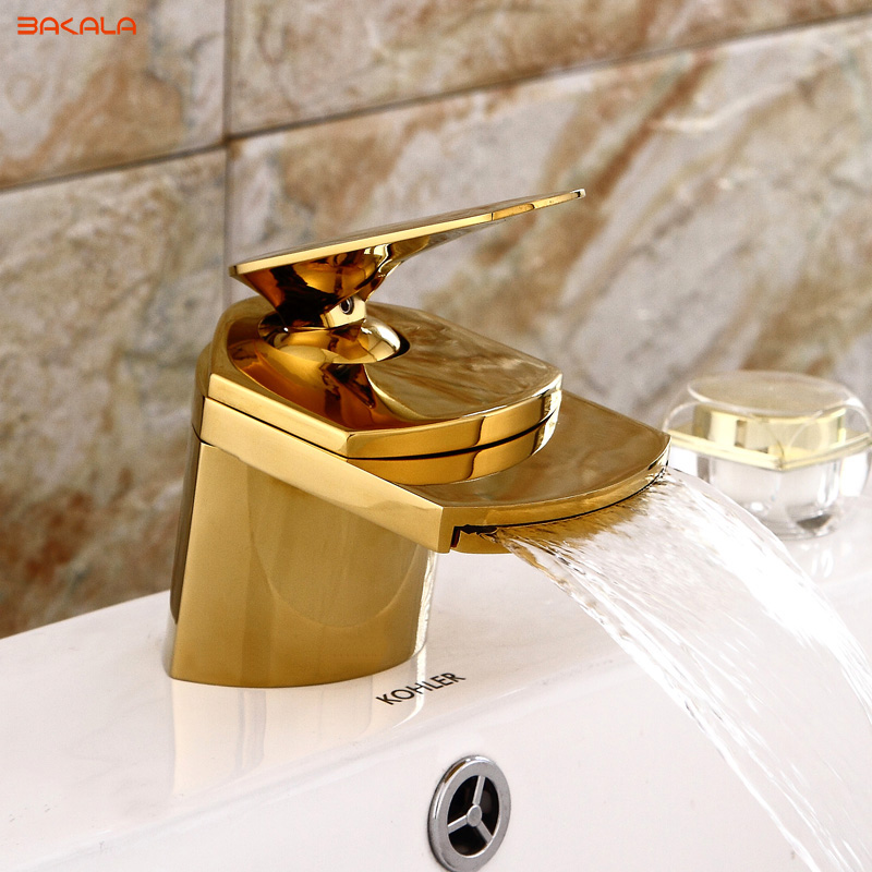 bakala toad brass 3 colors single handle single hole taps deck mounted basin waterfall faucet mixer sink top lh-8031