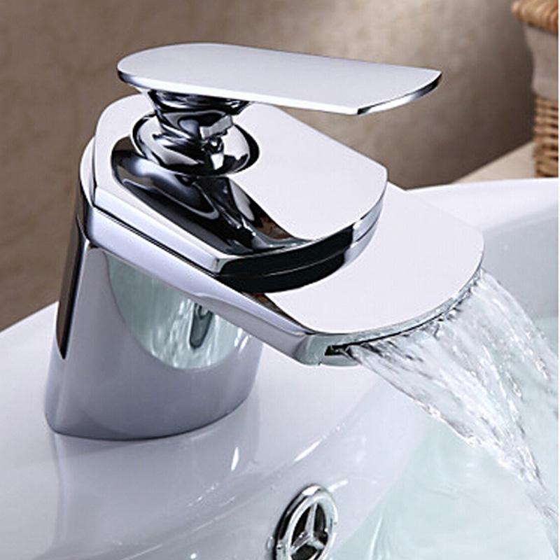 bakala toad brass 3 colors single handle single hole taps deck mounted basin waterfall faucet mixer sink top lh-8031