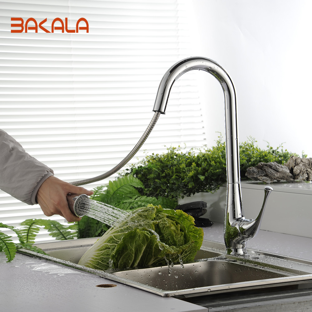 bakala torneira cozinha chrome finished pull out& swivel kitchen sink faucet taps robinet cuisine lh-8117