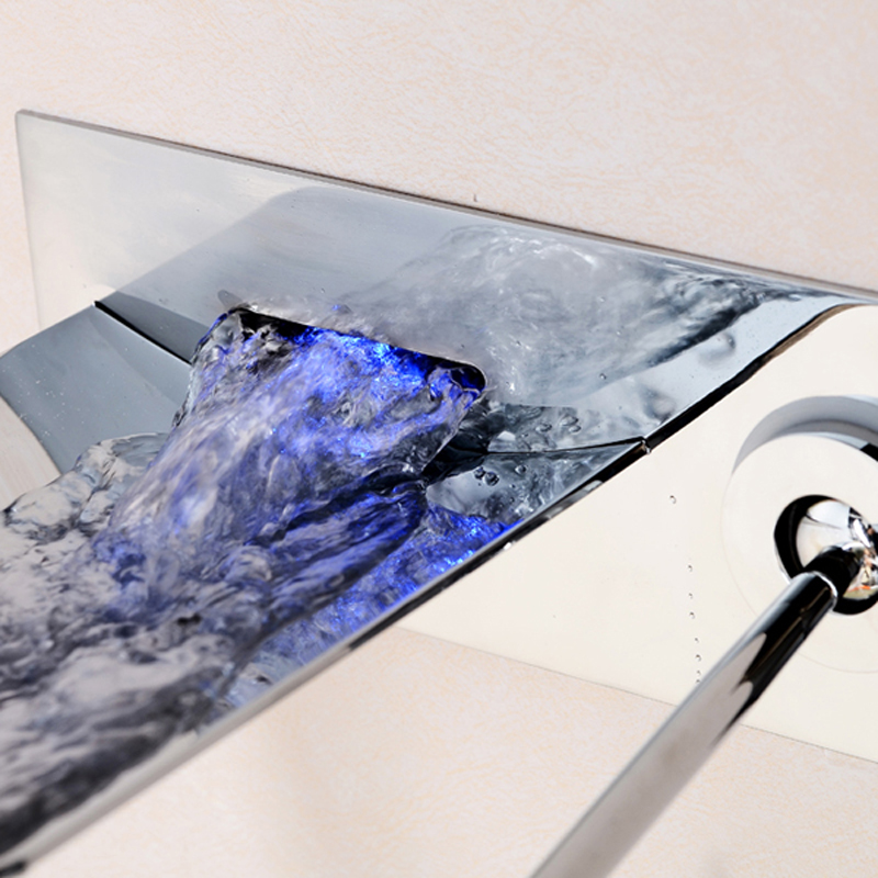 bakala water power led bathroom tap faucet temperature color changing led waterfall wall mount bathroom sink faucet lh-8085