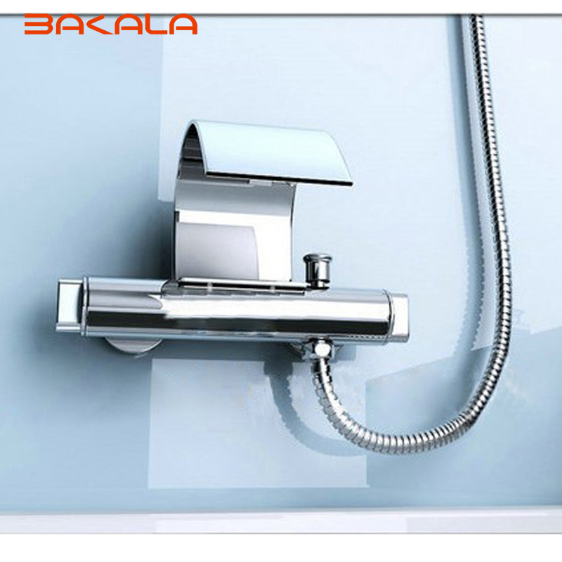 bakala waterfall wall mounted double handle chrome finish bathroom basin faucet mixer tap come with handheld shower br-208cr