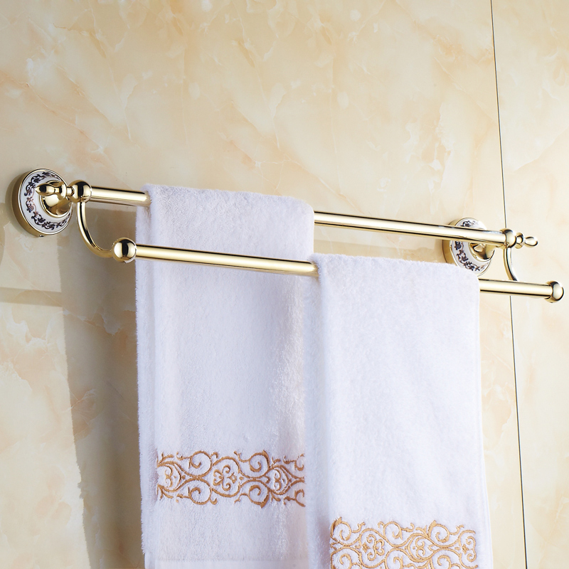 bakala whole and retail wall mounted gold-plate towel bars bathroom golden dual poles towel rod br-5510