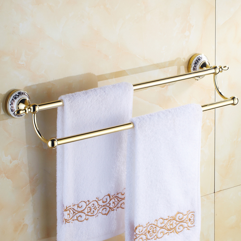 bakala whole and retail wall mounted gold-plate towel bars bathroom golden dual poles towel rod br-5510