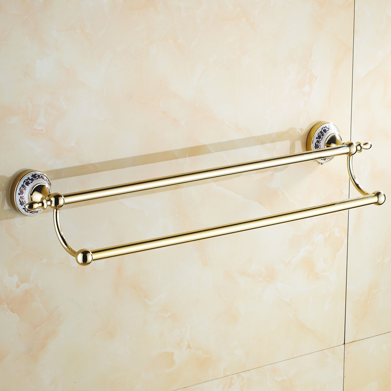 bakala whole and retail wall mounted gold-plate towel bars bathroom golden dual poles towel rod br-5510