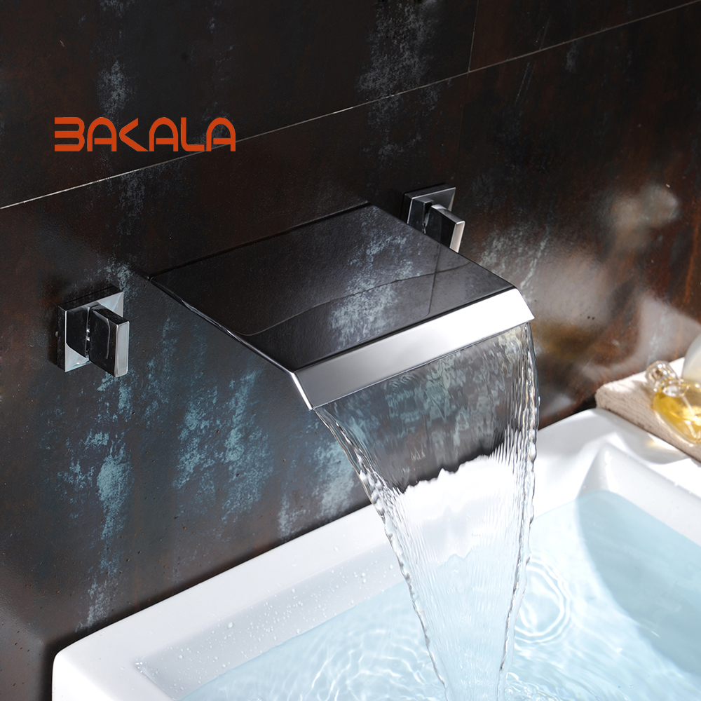 bakala widespread contemporary bathroom basin sink waterfall faucet wall mounted mixer tap and cold water lt-317b