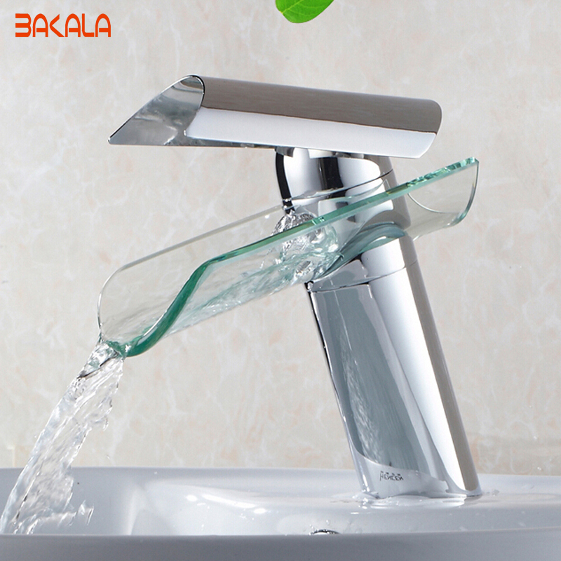 bakala younger waterfall glass bathroom basin orb/chrome/nickel finished mixer tap sink faucet lh-8023