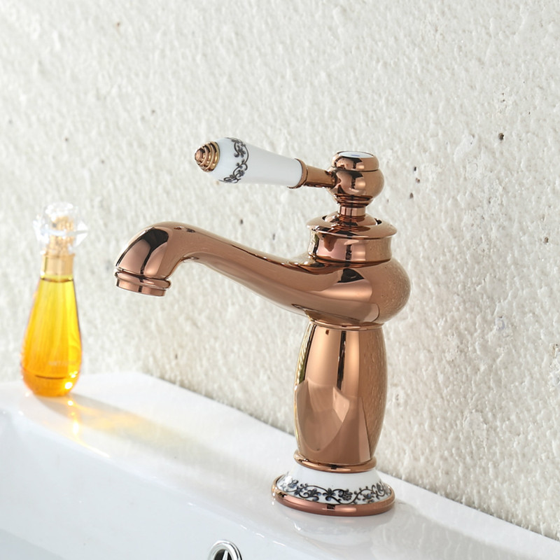 blue and white porcelain golden bathroom tap with solid brass rose gold bathroom basin sink water faucet