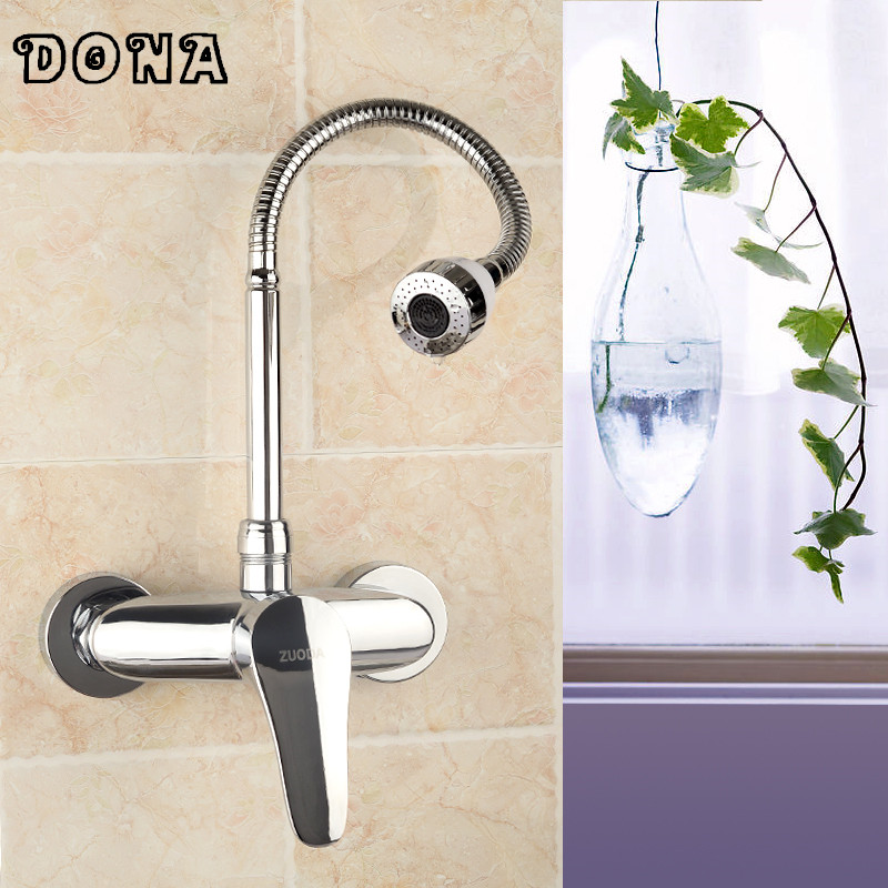 brass chrome taps kitchen sink kitchen tap dual hole wall kitchen mixer kitchen faucet torneira cozinha dona1323a