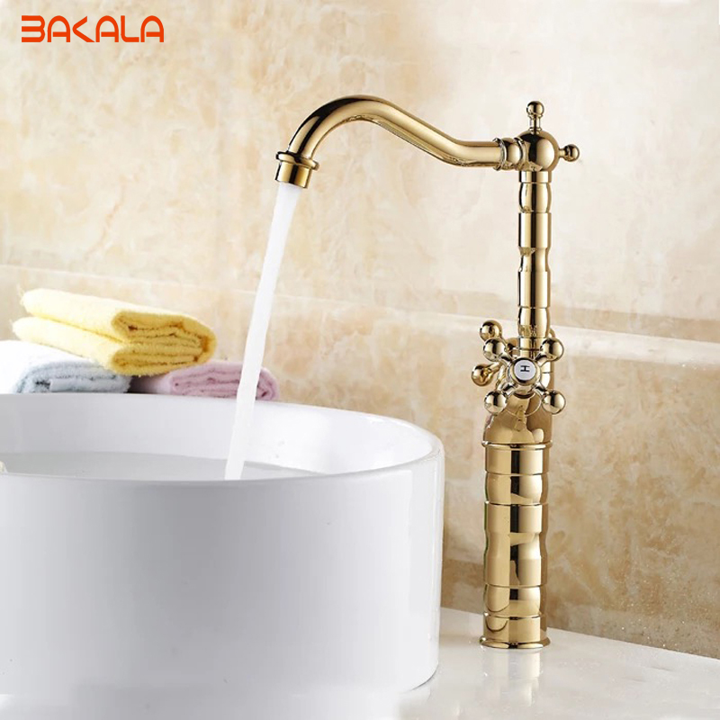 modern gold brass bathroom basin faucet style vanity sink mixer tap deck mounted faucet gz-7307k