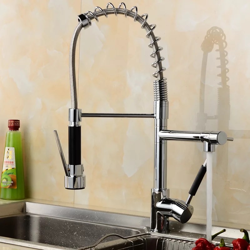 new ship pull out faucet kitchen chrome sink mixer tap double handle 50cm height ch-8002