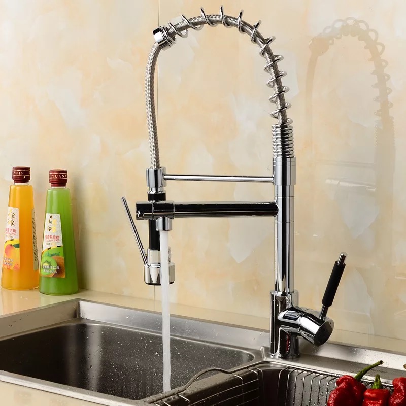 new ship pull out faucet kitchen chrome sink mixer tap double handle 50cm height ch-8002