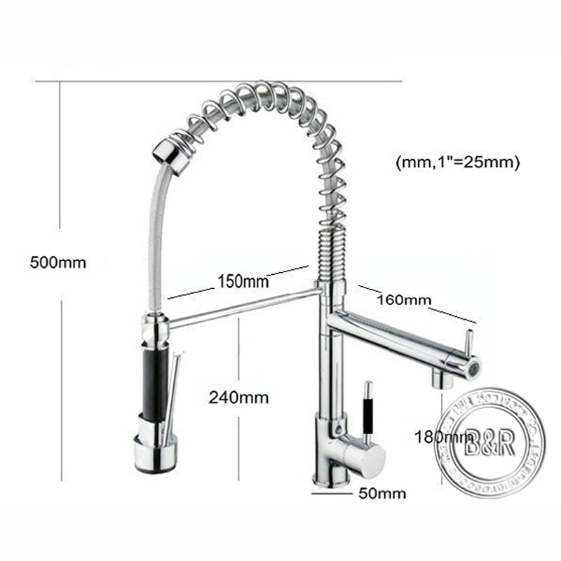 new ship pull out faucet kitchen chrome sink mixer tap double handle 50cm height ch-8002