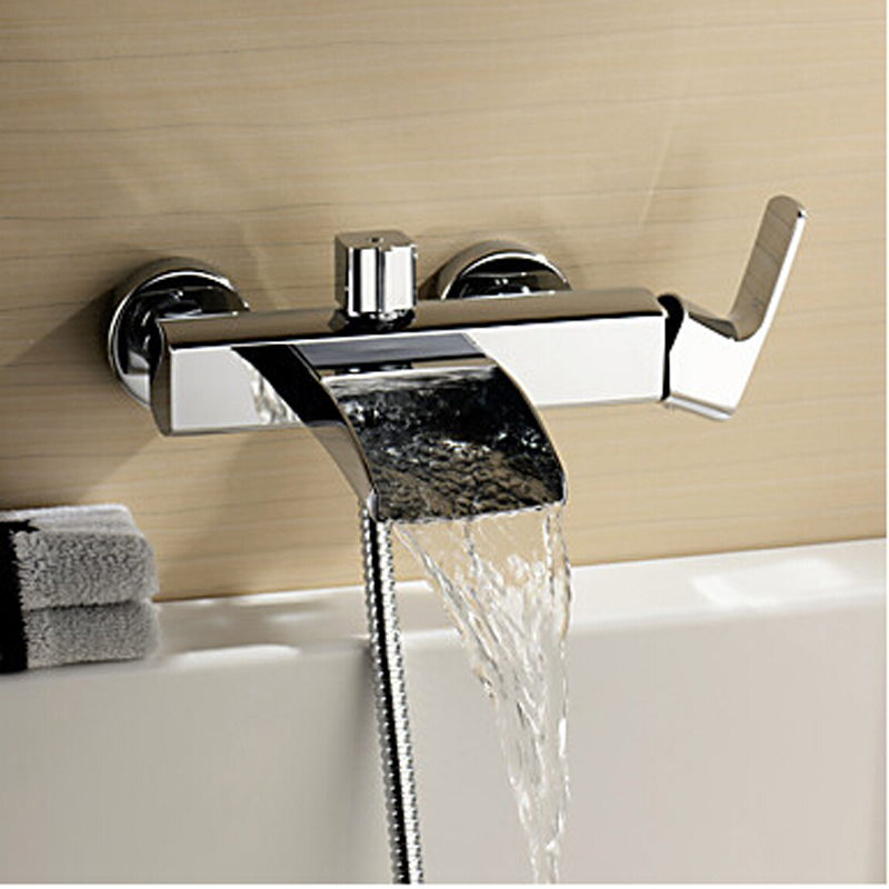 polished chrome finish new wall mounted waterfall bathroom bathtub handheld shower tap mixer faucet lh-8005