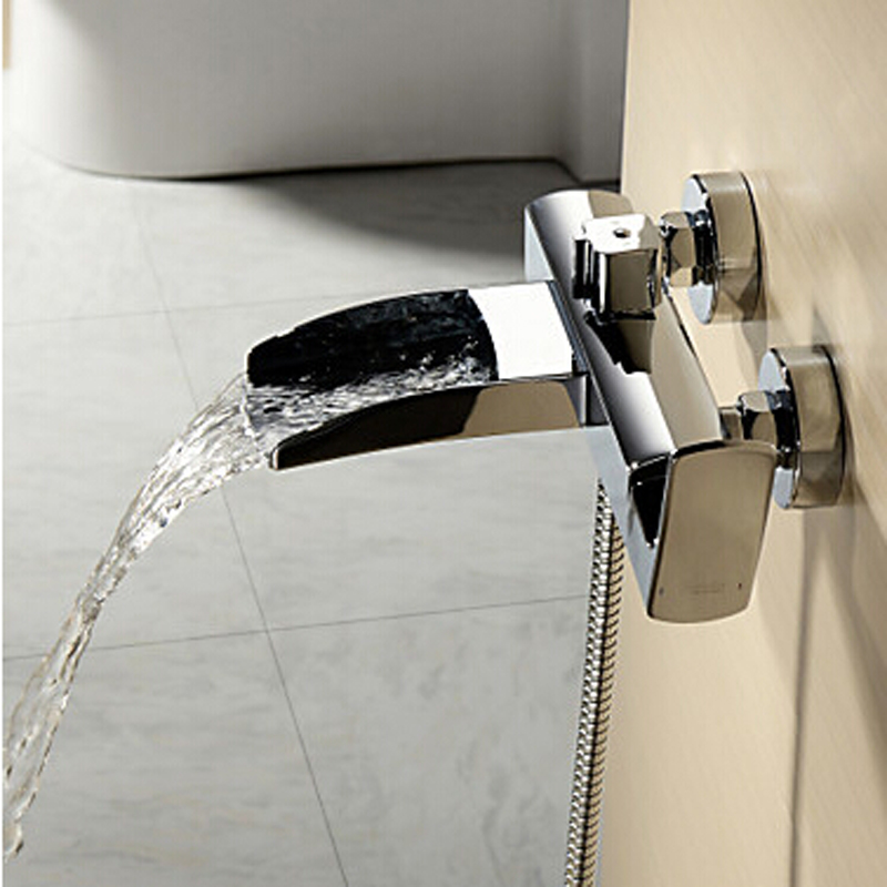 polished chrome finish new wall mounted waterfall bathroom bathtub handheld shower tap mixer faucet lh-8005