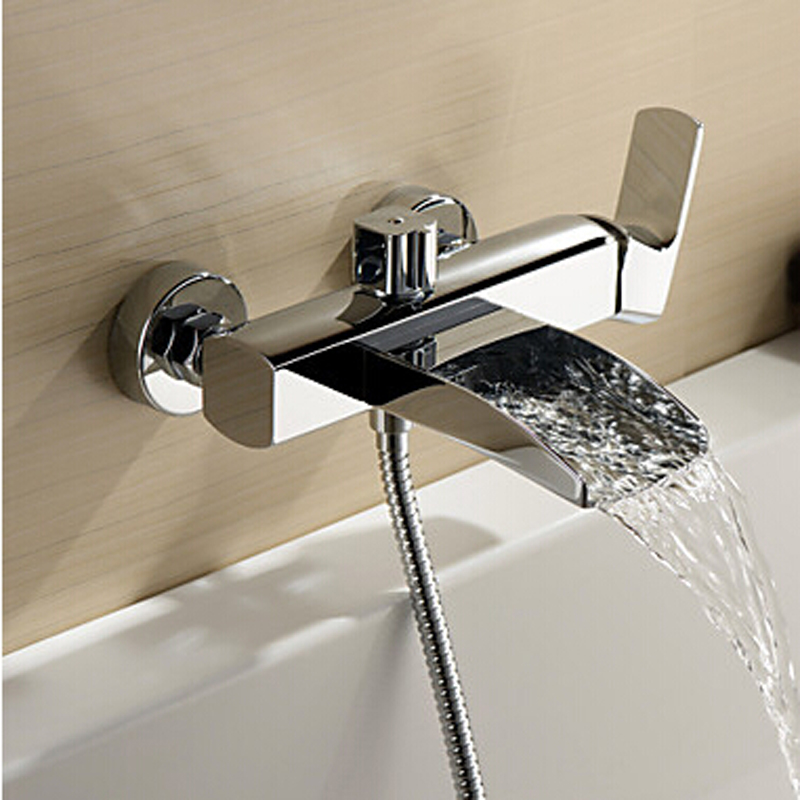 polished chrome finish new wall mounted waterfall bathroom bathtub handheld shower tap mixer faucet lh-8005