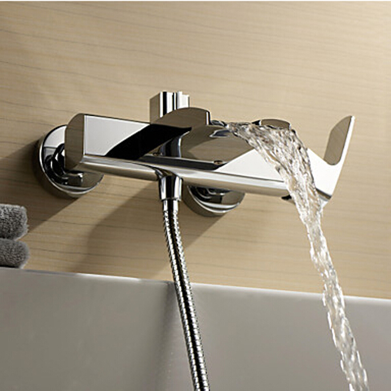 polished chrome finish new wall mounted waterfall bathroom bathtub handheld shower tap mixer faucet lh-8005