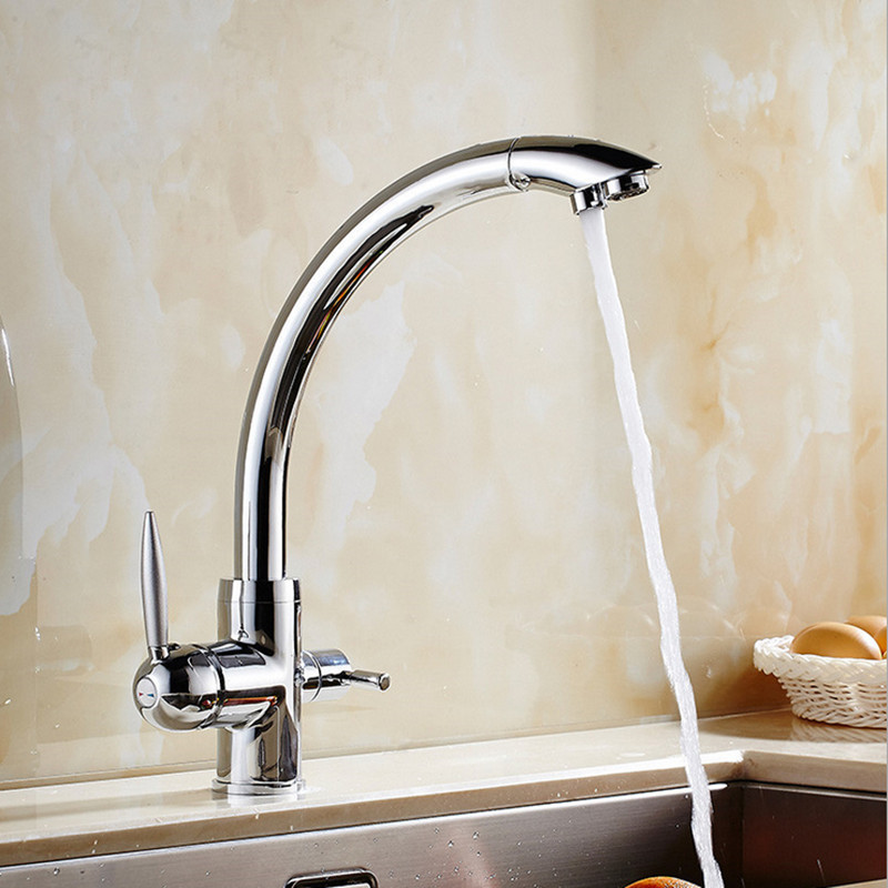 selling dual handle solid brass filter kitchen faucet by polished kitchen sink mixer tap with spring water tap