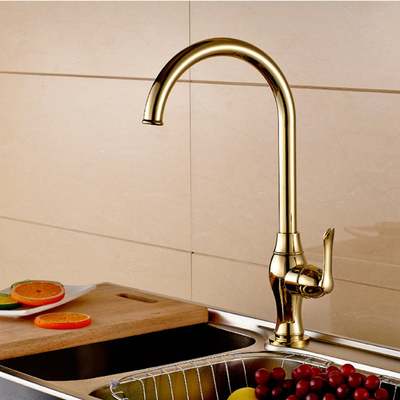 selling solid brass golden kitchen faucet with single handle gold kitchen sink faucet by 360 degree rotation brass faucet