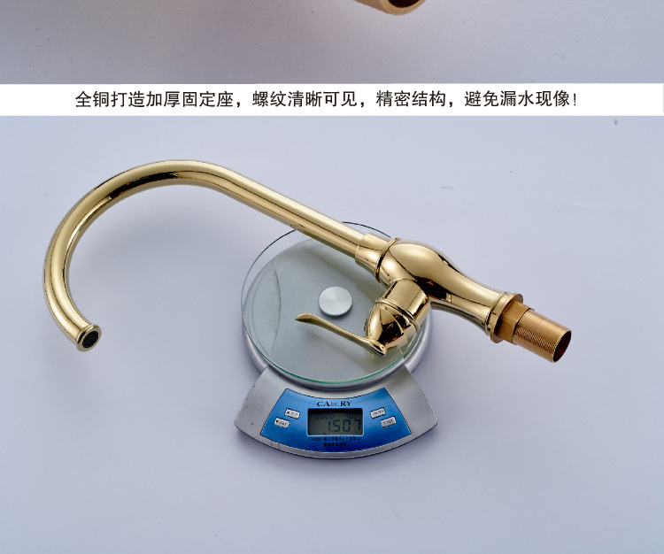 selling solid brass golden kitchen faucet with single handle gold kitchen sink faucet by 360 degree rotation brass faucet