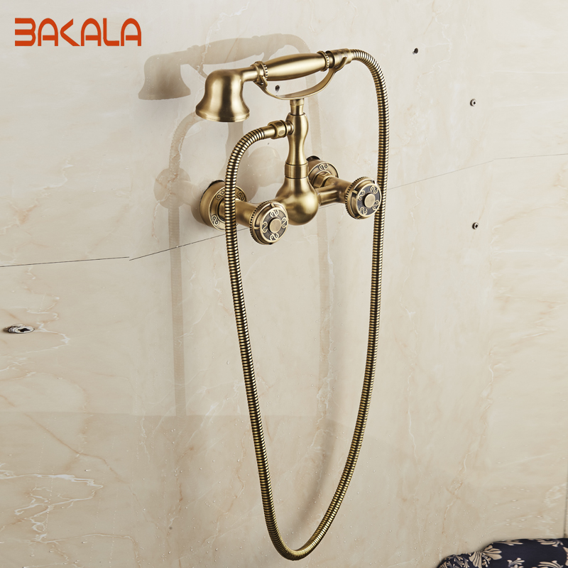 wall mounted two handles antique brass finish kitchen sink bathroom basin faucet mixer tap br-10851