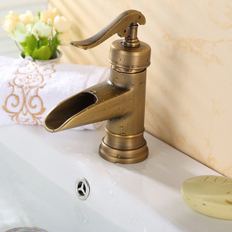 waterfall bathroom faucet single handle sink faucet antique brass basin faucet gz8004