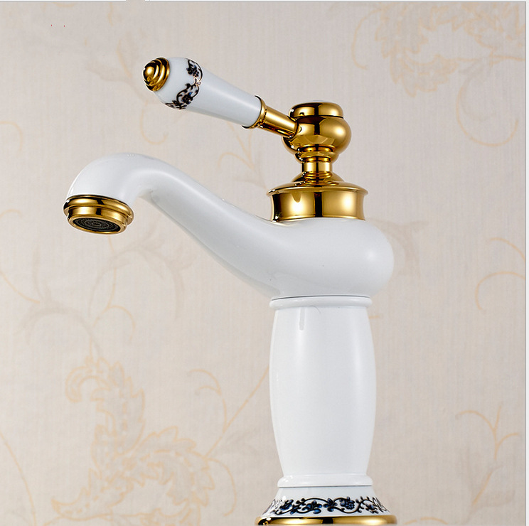 white color golden bathroom faucet with single handle cold brass bathroom basin sink facuets