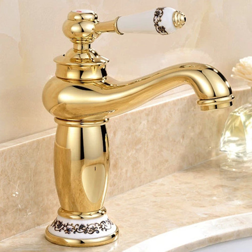 white color golden bathroom faucet with single handle cold brass bathroom basin sink facuets