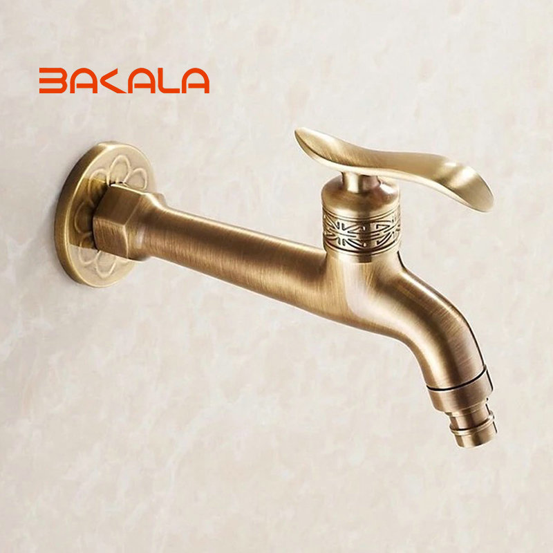 whole and retail new single handle wall mounted antique brass washing machine tap laundry faucet