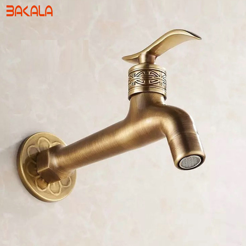 whole and retail new single handle wall mounted antique brass washing machine tap laundry faucet