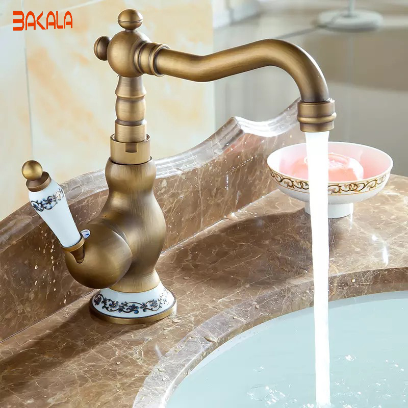 whole deck mounted single handle hole bathroom sink mixer faucet antique brass and cold water face mixer tap gz-8102