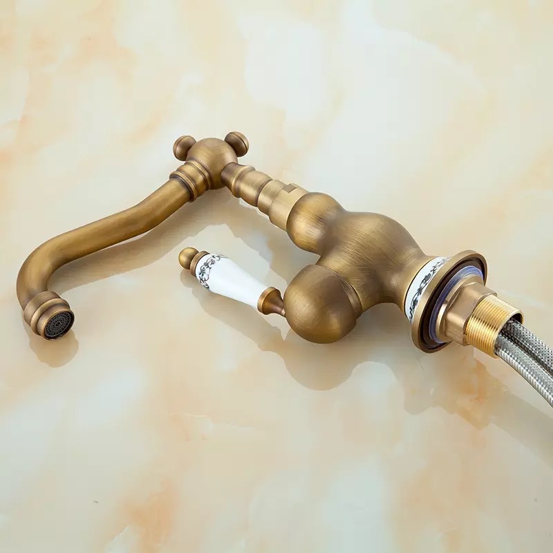 whole deck mounted single handle hole bathroom sink mixer faucet antique brass and cold water face mixer tap gz-8102