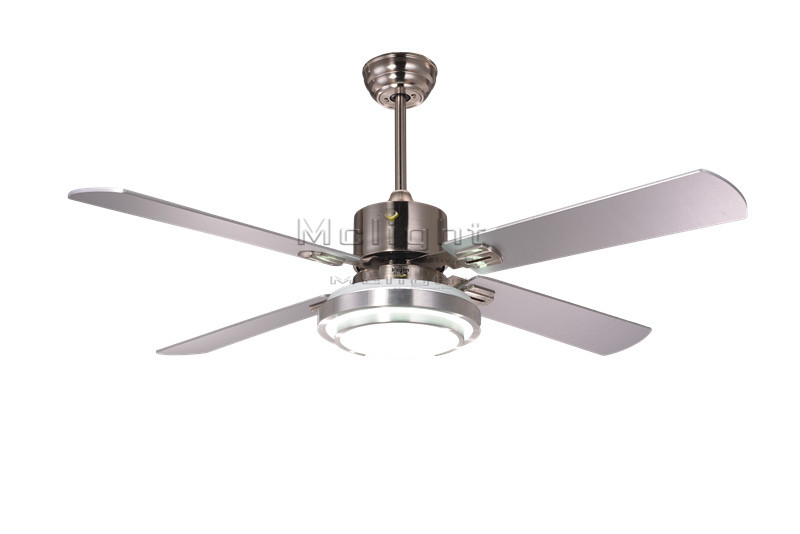 modern led ceiling fans with 1 light kits for restaurant coffee house living room lamp 52 inch 4 stainless blade fixture