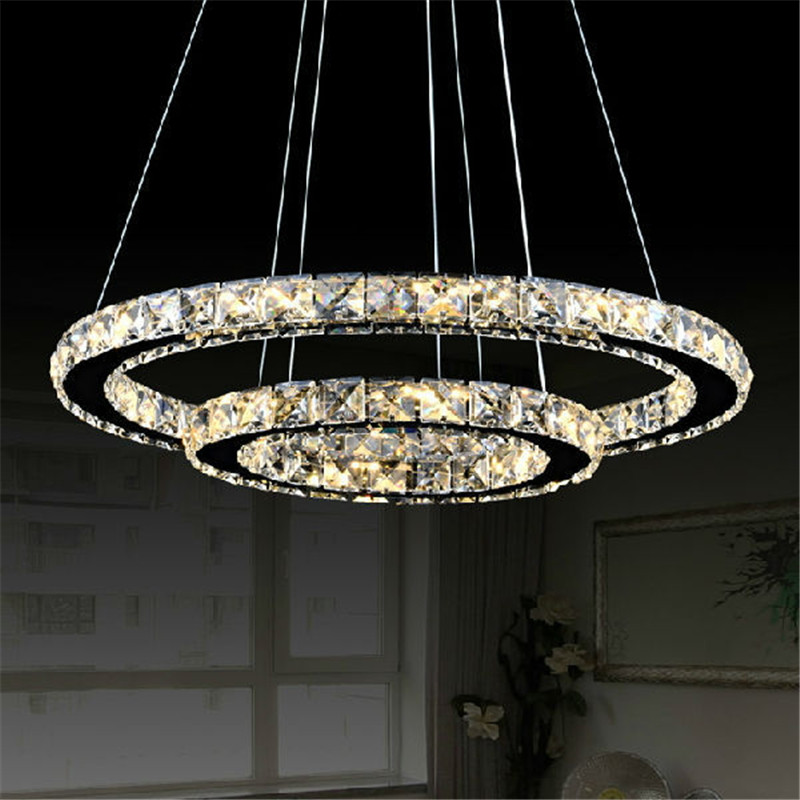 modern two circles led crystal chandelier light fixture vanity pendingt with dia d400+d200xh650 diamond ring lamp