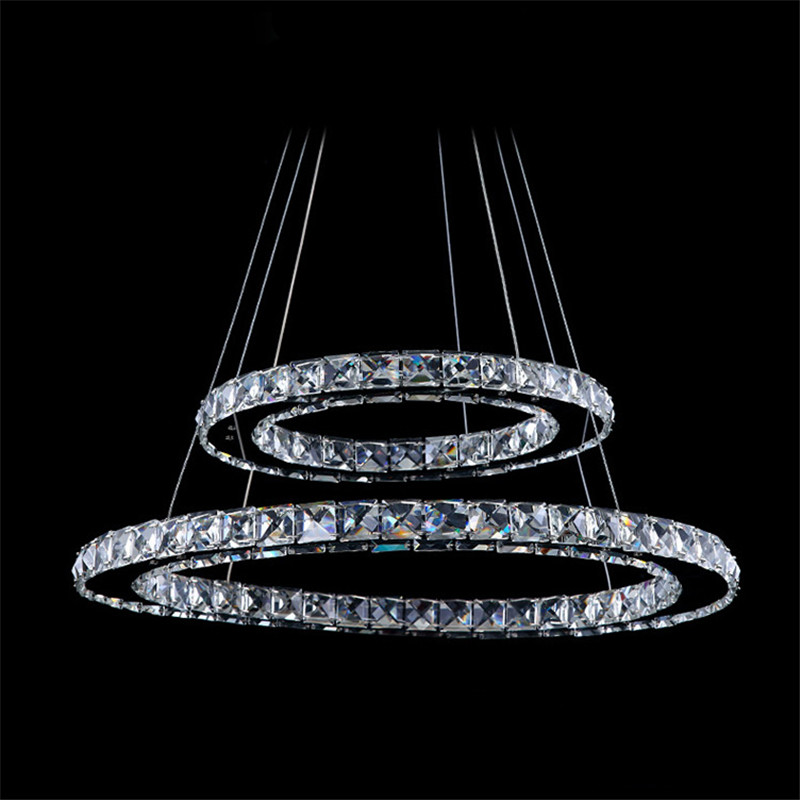 modern two circles led crystal chandelier light fixture vanity pendingt with dia d400+d200xh650 diamond ring lamp