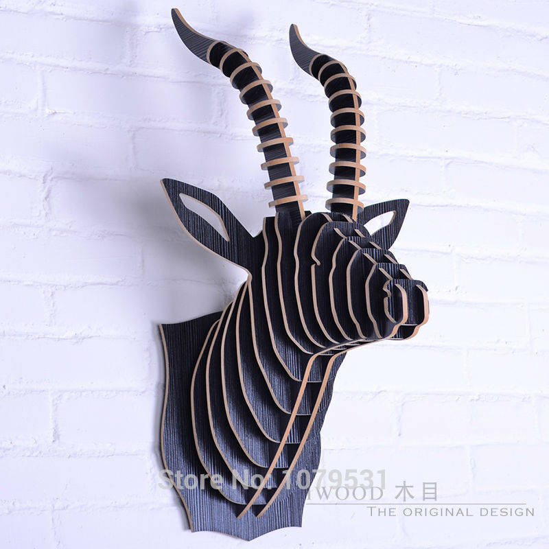 antelope head,wooden christmas decorations,wall art diy wooden craft wall decor wall stickers home decor,wood animal