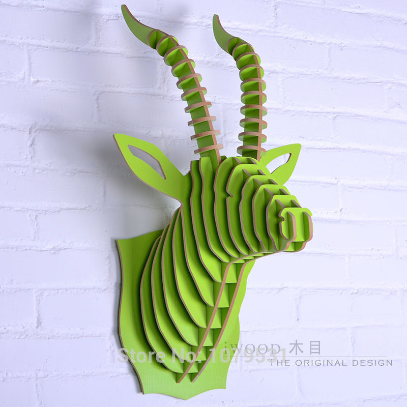 antelope head,wooden christmas decorations,wall art diy wooden craft wall decor wall stickers home decor,wood animal