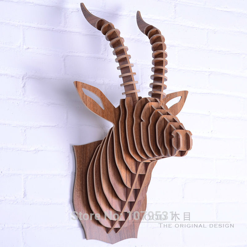 antelope head,wooden christmas decorations,wall art diy wooden craft wall decor wall stickers home decor,wood animal