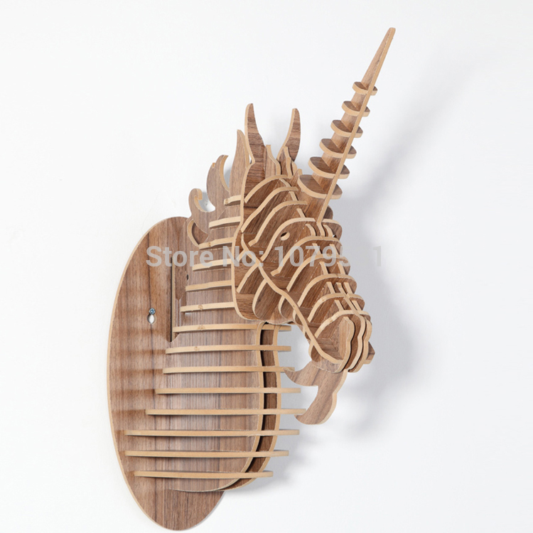 [black walnut] europe style diy wooden unicorn head wall hanging for el/room/bar/shop decoration