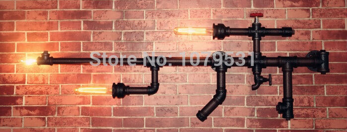 new arrive!!! gun shape water pipe wall lamp vintage aisle lamp loft iron wall lamp e27 edison incandescent bulb light fixtures