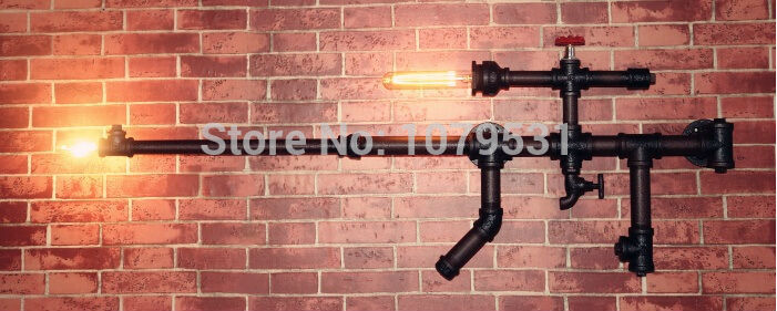 new arrive!!! gun shape water pipe wall lamp vintage aisle lamp loft iron wall lamp e27 edison incandescent bulb light fixtures