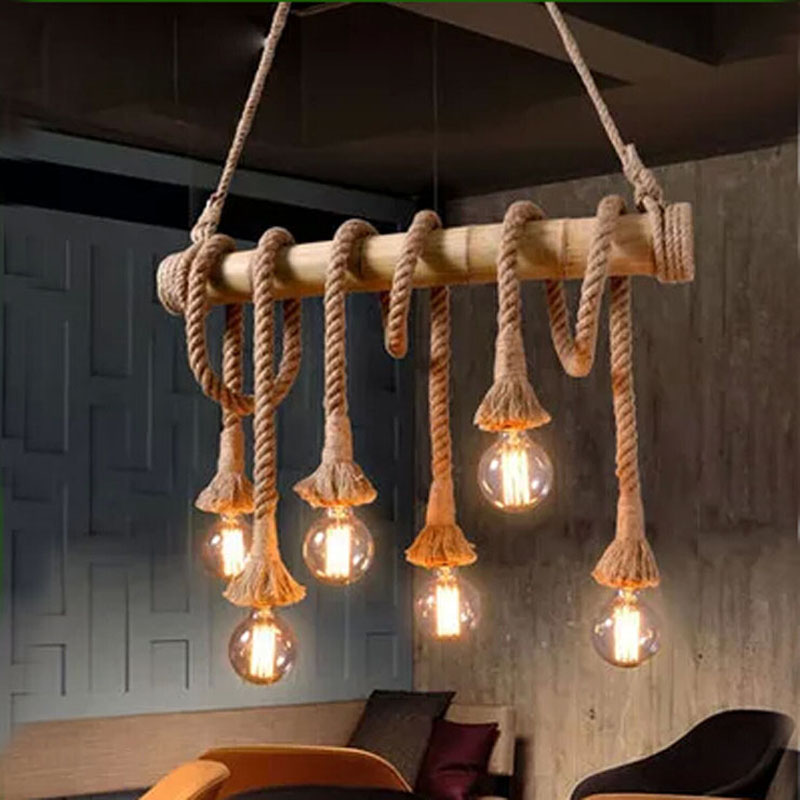 vintage hemp rope pendant lamp retro countryside wicker pendant lights with 4/6 lights for dinning room,living room