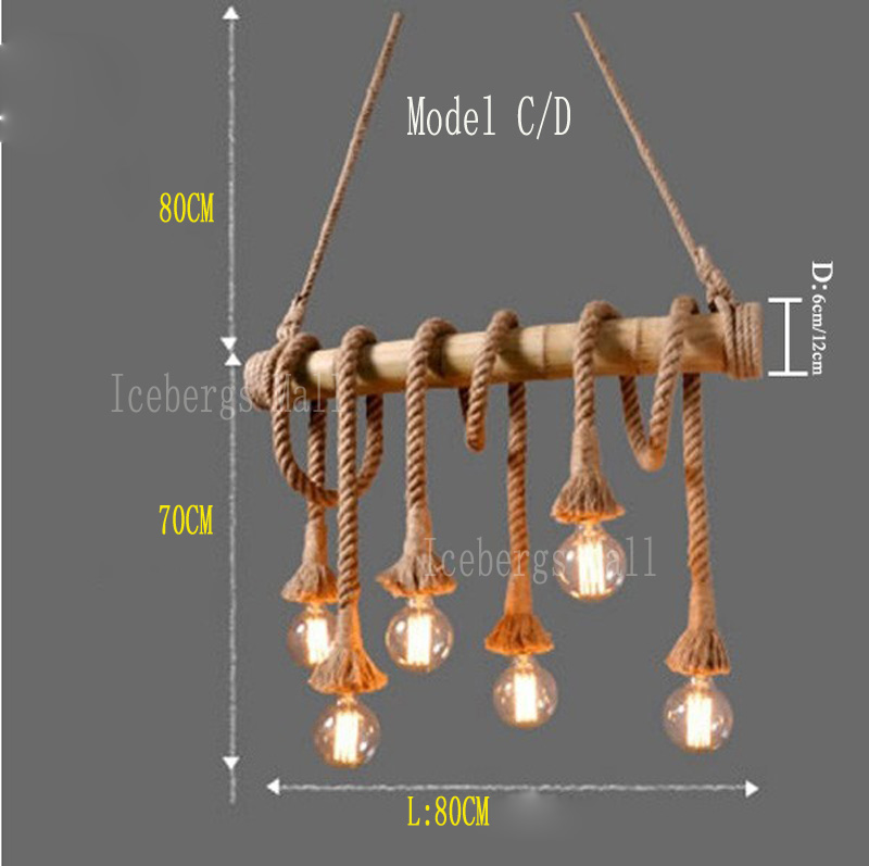 vintage hemp rope pendant lamp retro countryside wicker pendant lights with 4/6 lights for dinning room,living room