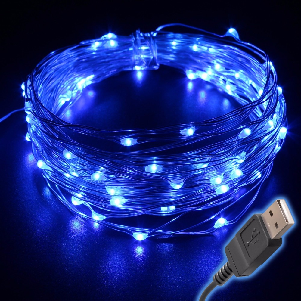 10pcs 33ft 10m 100 led micro waterproof silver copper wire led fairy string light, 5v usb , wedding supply christmas decor