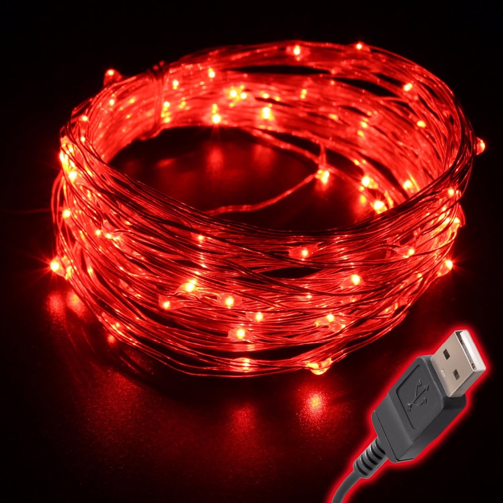 10pcs 33ft 10m 100 led micro waterproof silver copper wire led fairy string light, 5v usb , wedding supply christmas decor