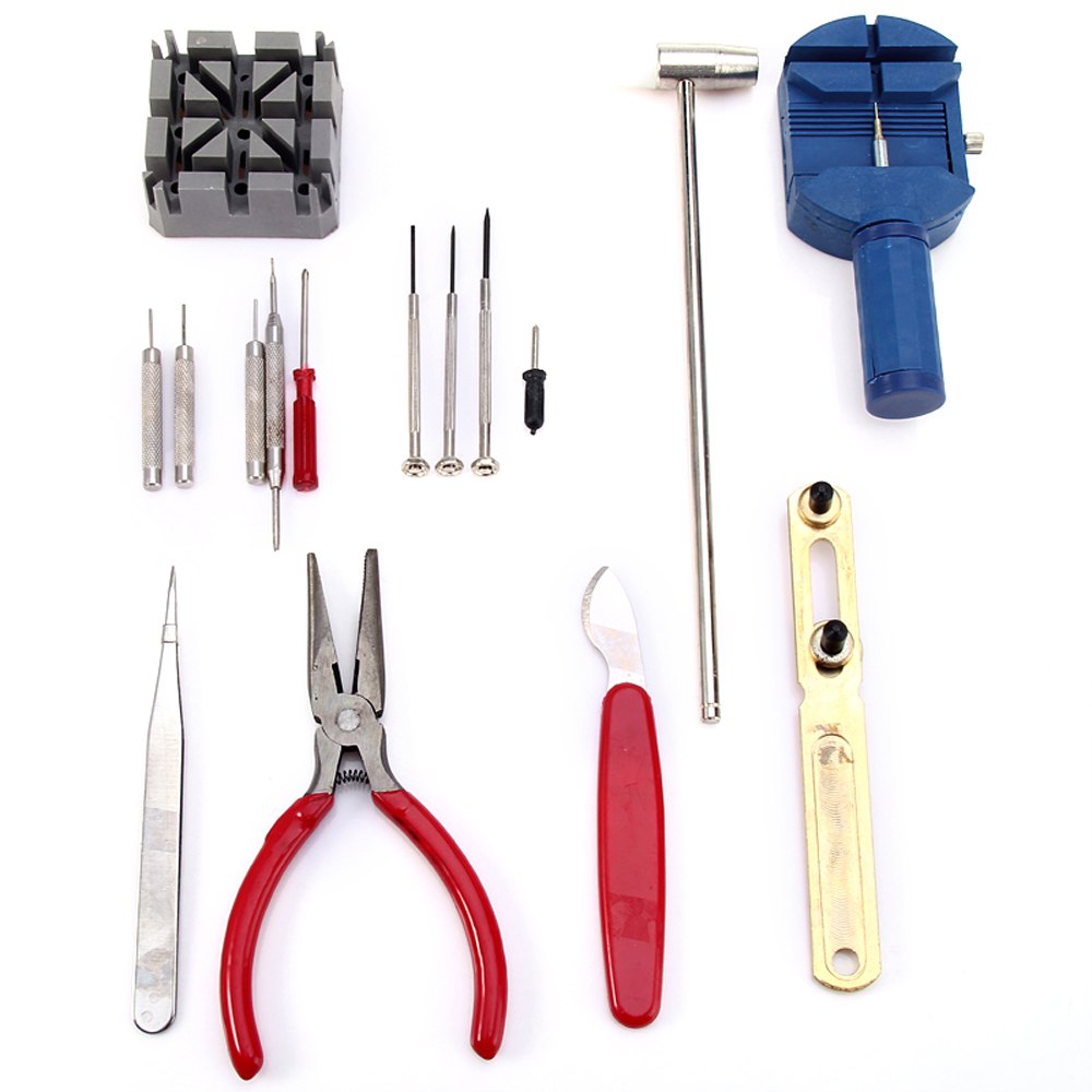 16pcs watch repair tool kit watchmaker tools set with screwdriver plier tweezer hammer