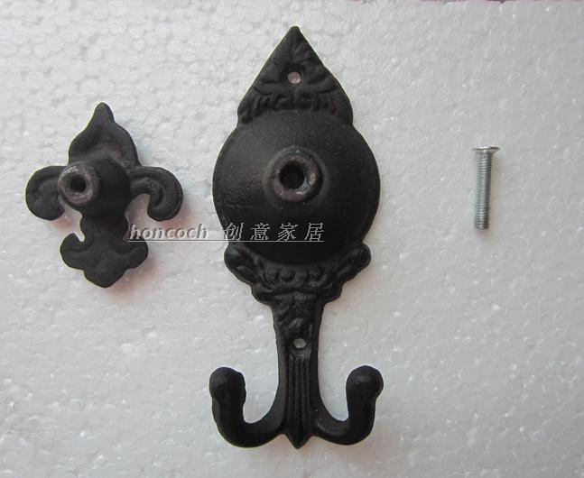 2 pcs fashion vintage rustic antique design cast iron hook, wall hang double hook clothes hanging robe hook coat hooks, m-home