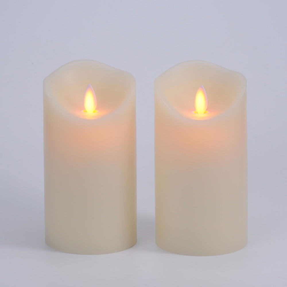 2 pieces 3.25"x6" led flameless candles with remote control timer, pillar moving flame real wax candles battery powered